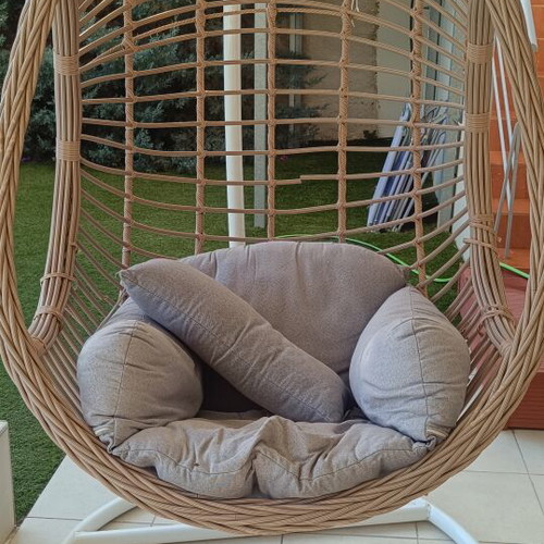 Hanging Nest Swing Metal White with Grey Cushion used