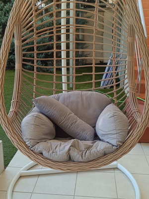 Hanging Nest Swing Metal White with Grey Cushion used