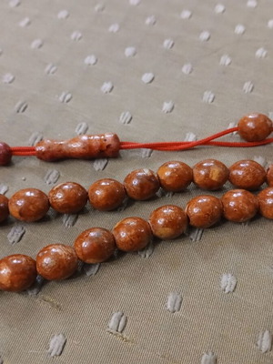 Komboloi coral worry beads used, 25 beads 12x10 mm