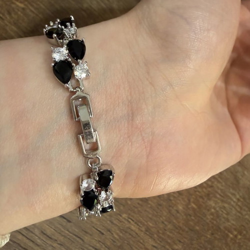 Bracelet with black and white zirconia, new, stainless steel