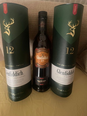 Glenfiddich 3 φιάλες, 2 12 ετών και 1 21 ετών με φθαρμένη ασφάλεια