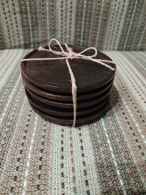 Wooden coasters set of 5, 9.5 cm diameter