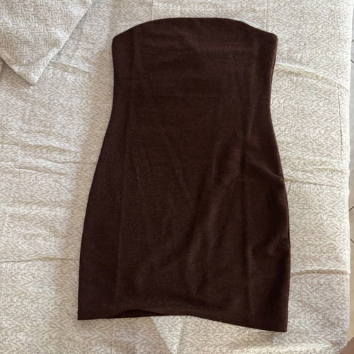 H&M strapless lurex mini dress, brown