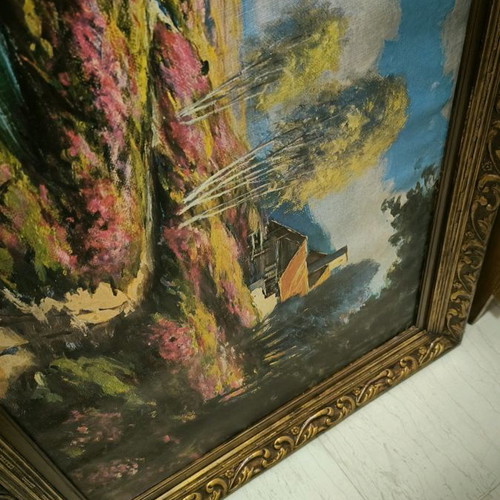 Oil painting 120x60 with wooden frame and frame damages