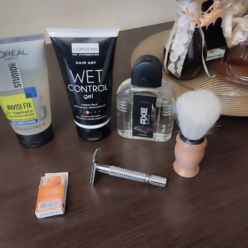 Men's grooming used, shaving machine and product set