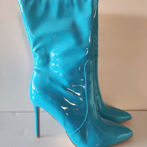 Patent leather boots blue new, size 41