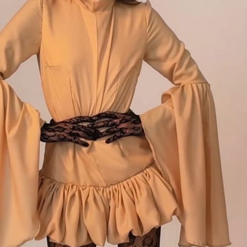 Mini dress beige nude with wide sleeves, new by Niki Nikolaidou