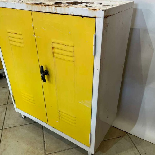 Metal outdoor cabinet with yellow doors and white frame 100x80x40