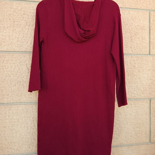 Viki Fashion long knitted women's cardigan with hood, buttons & pockets, burgundy