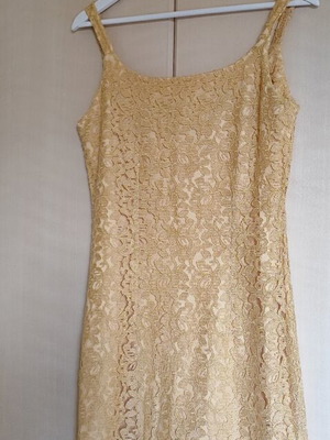 Anna Sereti Collection mini dress with yellow-beige lace, size 48