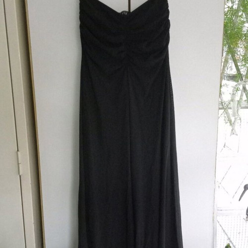 Wide black palazzo pants with ruched waist, size L