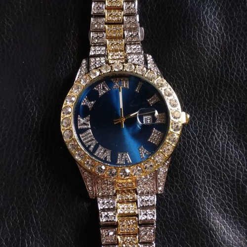 Watch new with blue dial and decorative crystals
