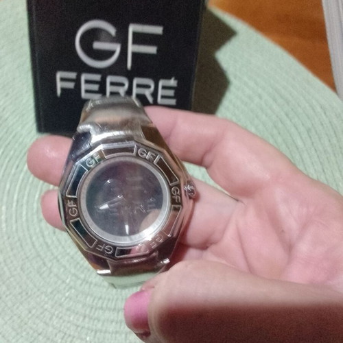 GF Ferre watch used, silver with red leather strap, Swiss made