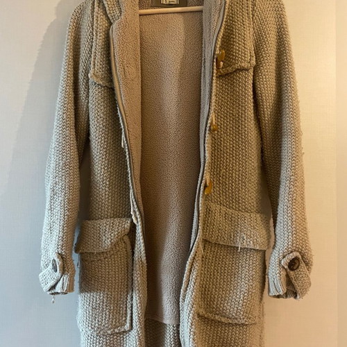 Bershka knitted cardigan with fleece lining and hood, size S, beige