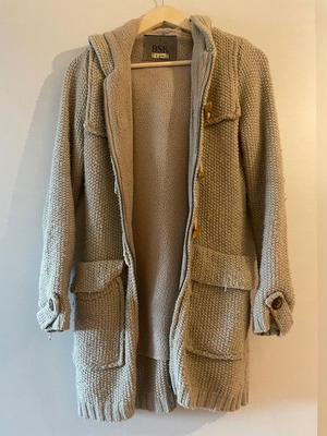 Bershka knitted cardigan with fleece lining and hood, size S, beige
