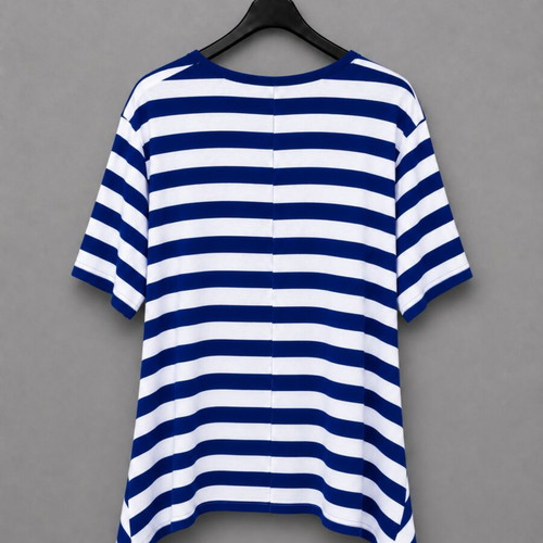 GuoDil women's striped blouse size M like new, blue and white asymmetric