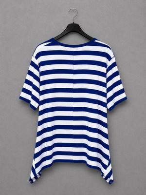 GuoDil women's striped blouse size M like new, blue and white asymmetric