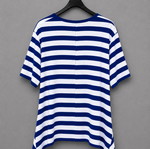 GuoDil women's striped blouse size M like new, blue and white asymmetric