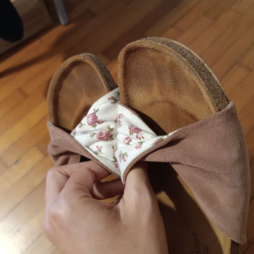 Floral Pink Suede Slippers