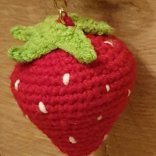 Handmade crochet strawberry bag charm keychain
