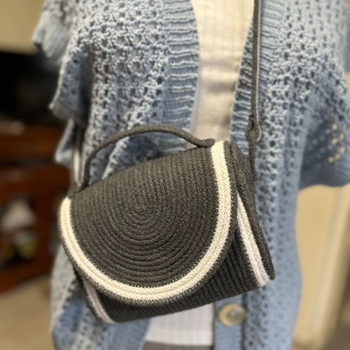 Handmade shoulder bag made to order, white and gray cotton