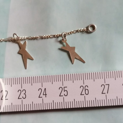 Silver 925 anklet with Figaro chain and dangling stars new