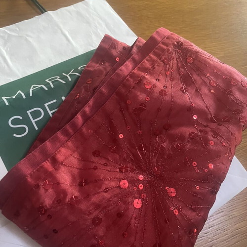 Marks & Spencer red table runner with sequins like new