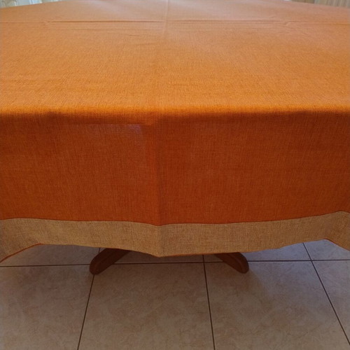 Linen tablecloth with beige border, 2.25x1.75m