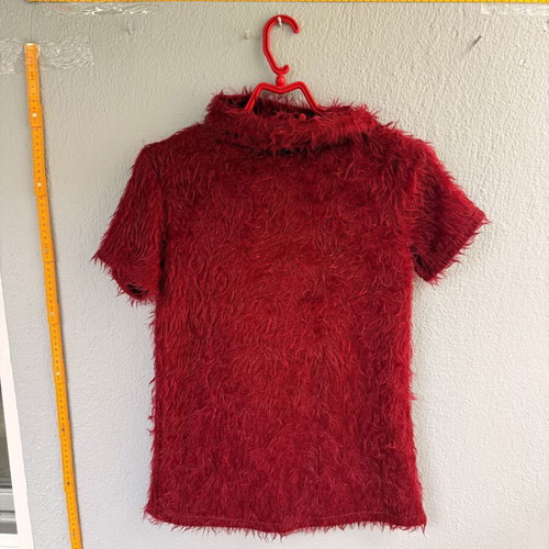 VOKE Bordeaux Fuzzy Blouse with Turtleneck and Short Sleeve like new