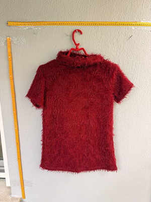 VOKE Bordeaux Fuzzy Blouse with Turtleneck and Short Sleeve like new