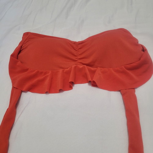 Strapless swimsuit with subtle ruffle, coral, size Small-Medium