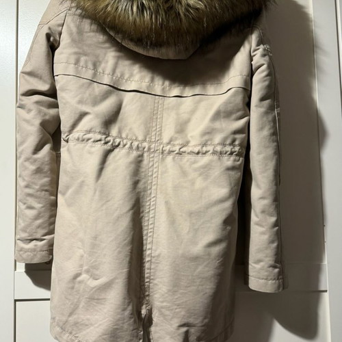 Bershka beige parka jacket used with fur and leather details