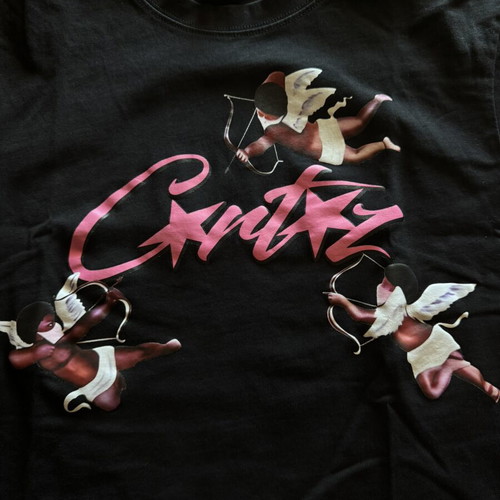 Corteiz T-shirt, black with pink print, size S