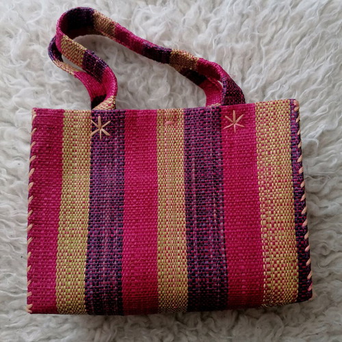 Straw handbag children's new pink multicolor