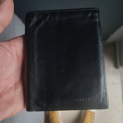 Longchamp leather wallet used, black, vertical design
