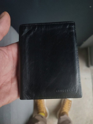 Longchamp leather wallet used, black, vertical design