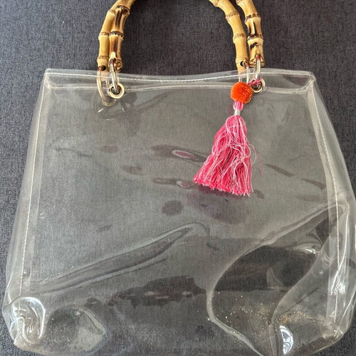 Vintage transparent handbag with plastic and bone handles like new