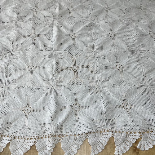 Handmade white knitted blanket quilt vintage used 1.80 x 1.34 m