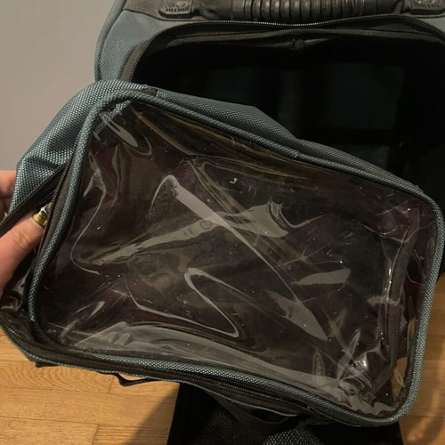 Makeup suitcase like new with 2 large and 2 small pouches, dark green