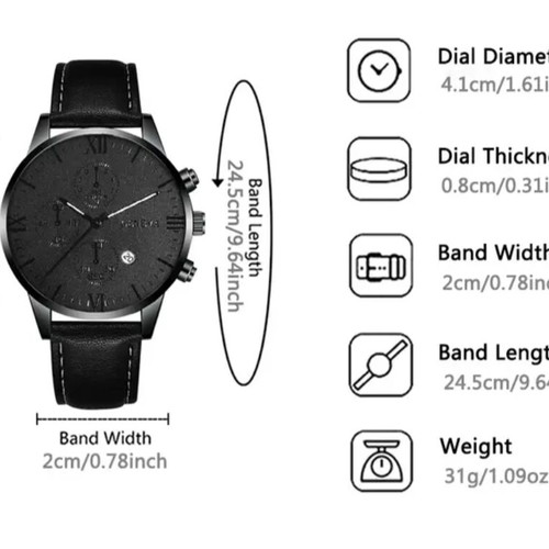 Geneva wristwatch with date, quartz mechanism, black