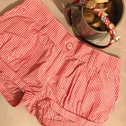 Miss Ebita checked beach shorts for 6-7 years with handmade hairband gift like new