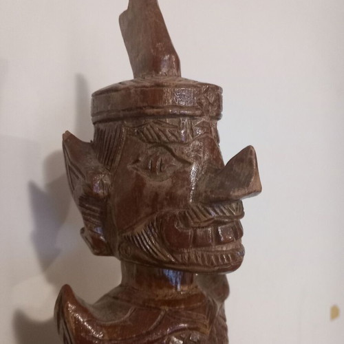 Wooden Buddhist Statue Temple Guard used, teak wood 42cm