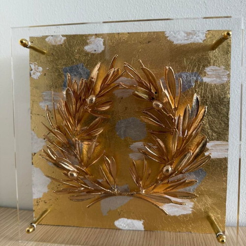 Zoulovits handmade olive wreath natural dipped in 24K gold new