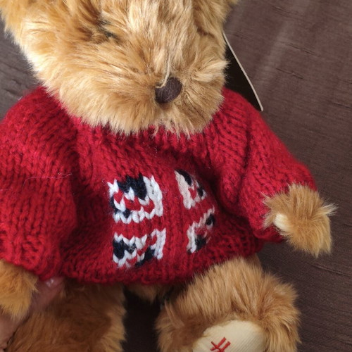 Harrods Knightsbridge teddy bear with Union Jack sweater like new