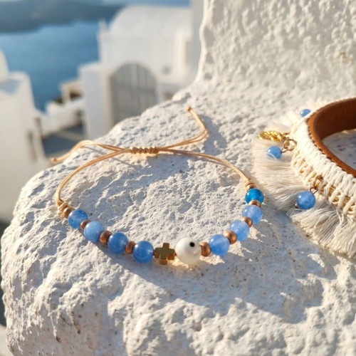 Set of 2 bracelets with blue nephrite and hematite, new