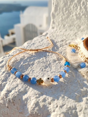 Set of 2 bracelets with blue nephrite and hematite, new