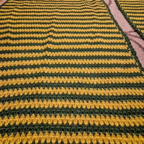 Handmade wool knitted rugs green and mustard, like new, set of 2
