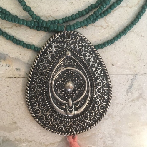 Summer necklace like new, handmade ethnic with cypress beads and silver element