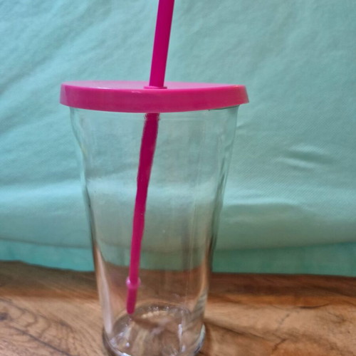 Glasses with straw like new, glass and plastic