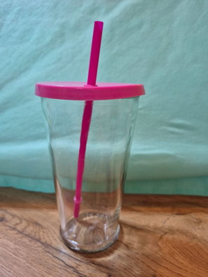 Glasses with straw like new, glass and plastic